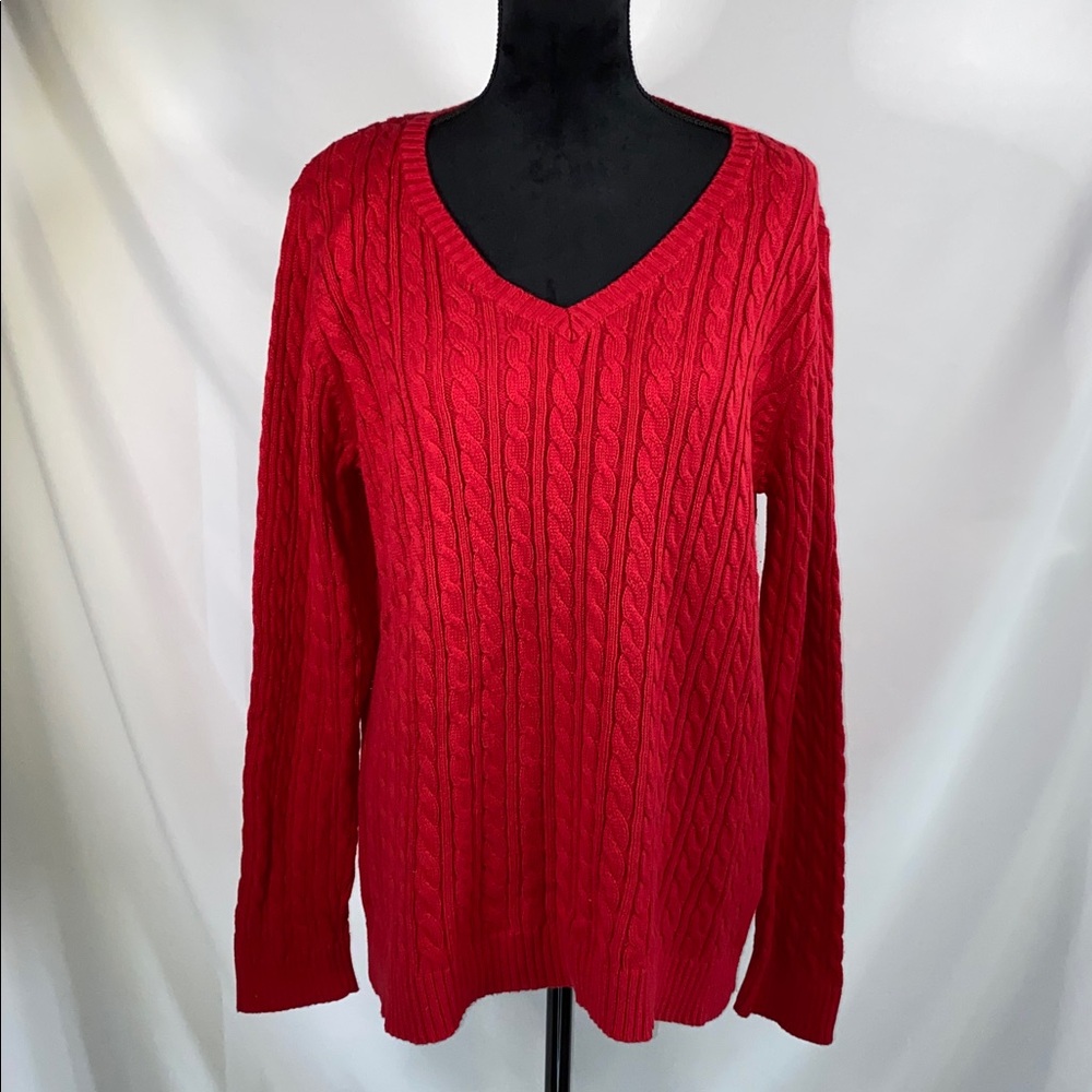 𝅺Croft & Barrow Red V-Neck Ribbed Sweater Large
